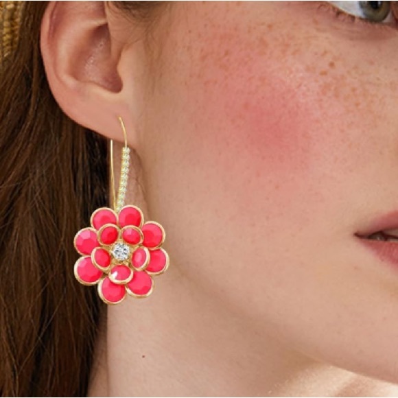 Camellia Floral dangle Earrings with crystals - Picture 3 of 6